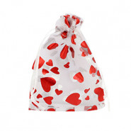 Bolso de organza 9x12cm corazón - Blanco-rojo